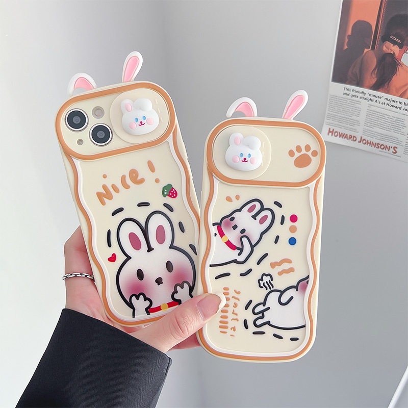 Ốp Điện Thoại Silicon Dẻo Hình Thỏ Vui Nhộn Có Cửa Sổ Trượt Cho iPhone 12 13 11 PRO MAX XR 11 12 PRO 13 PRO MAX14 14 PRO