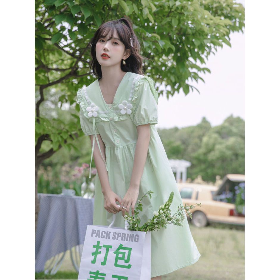 Đầm Midi Dáng Chữ A Cổ Búp Bê Phong Cách Hàn Quốc Ngọt Ngào Thời Trang Cho Nữ