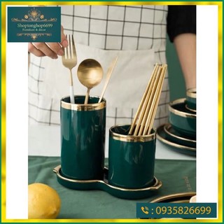 Ống đũa sứ xanh viền vàng cao cấp