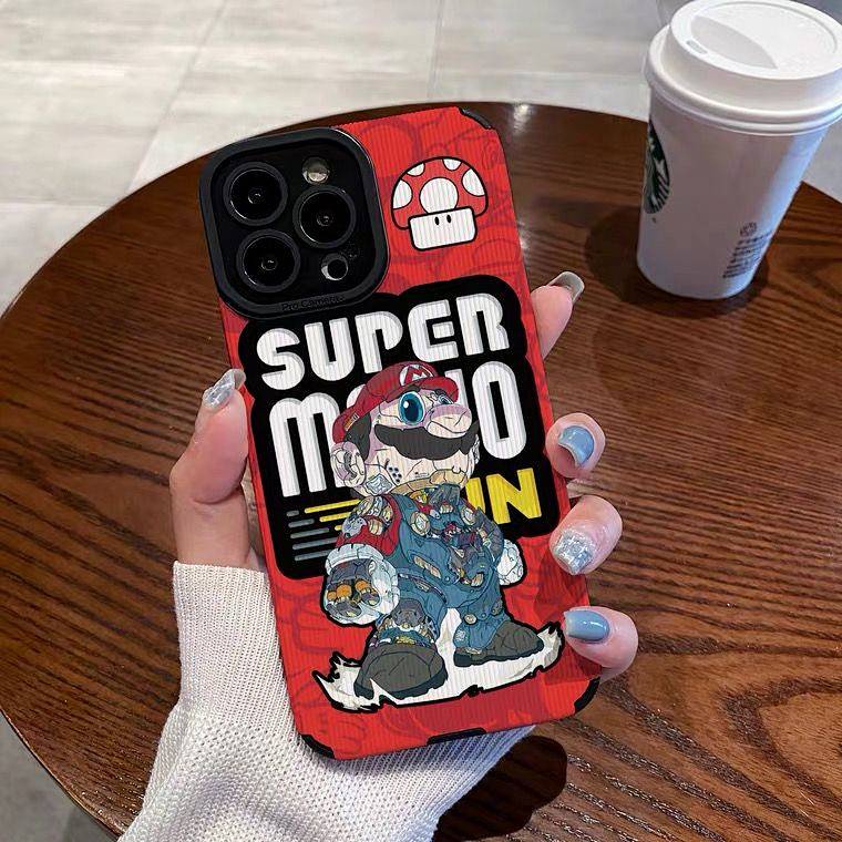 Ốp điện thoại da mềm chống rơi họa tiết Super Mario thích hợp cho Iphone 13promax Apple 11 12 XR/Xs 14 Tide foqm
