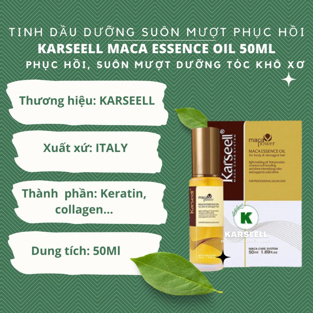 Tinh dầu dưỡng tóc KARSEELL MACA ESSENCE OIL 50ML chính hãng phục hồi tóc bảo vệ tóc hương nước hoa cao cấp