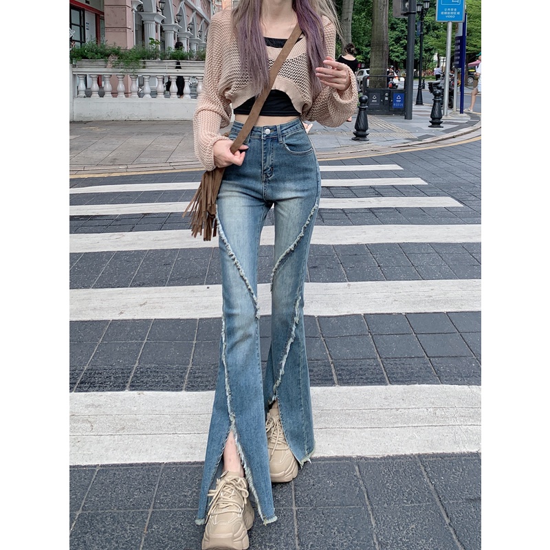 Quần Jean Nữ Ống Loe Xẻ Tà Mới