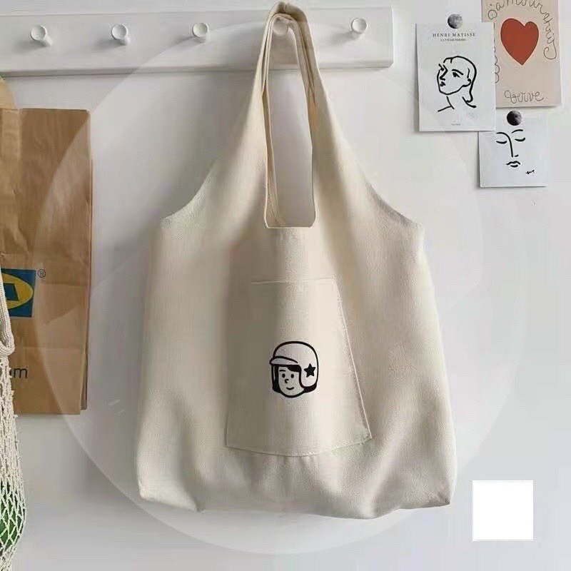 Túi Tote Tròn Vải Canvas Vintage Phong Cách Hàn Quốc