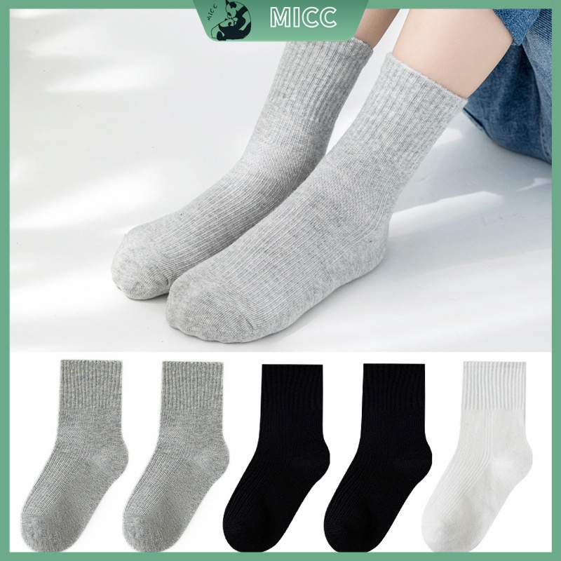 Tất  cổ cao cho bé trai gái &lt;Set 5 Đôi Vớ Cotton Màu Sắc Trơn Thấm Hút Mồ Hôi Thoải Mái Dành Cho Trẻ Em 1-12 Tuổi&gt;