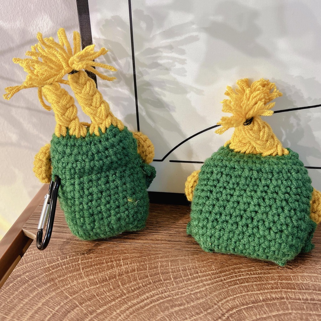 Vỏ Bảo Vệ Hộp Sạc Tai Nghe AirPods 1 2 3 2021 Bluetooth Không Dây Chất Liệu Tpu Mềm Đan Len Hình Quái Vật 3D Màu Xanh Lá