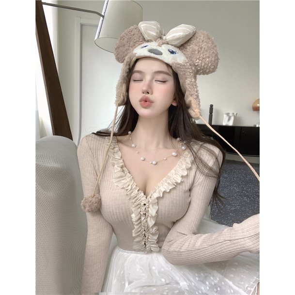 HUANG YOYO Áo Khoác cardigan Dài Tay Cổ Chữ v Form Ôm Kiểu Dáng Ngọt Ngào