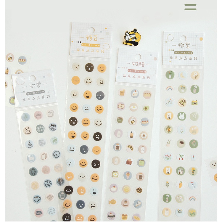 Set 57 sticker miếng dán icon tròn cute hình khuôn mặt/ đồ ăn/ đồ tiện ích BÚT ĐẸP
