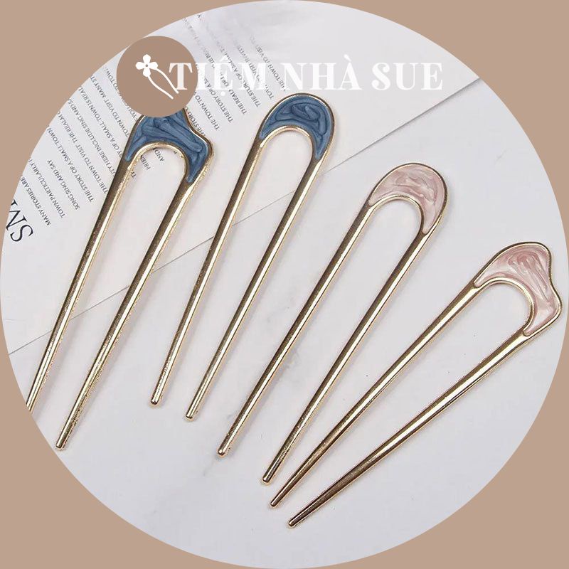 Trâm cài tóc kim loại chữ U viền họa tiết đá sang chảnh cá tính SUESUE VN038