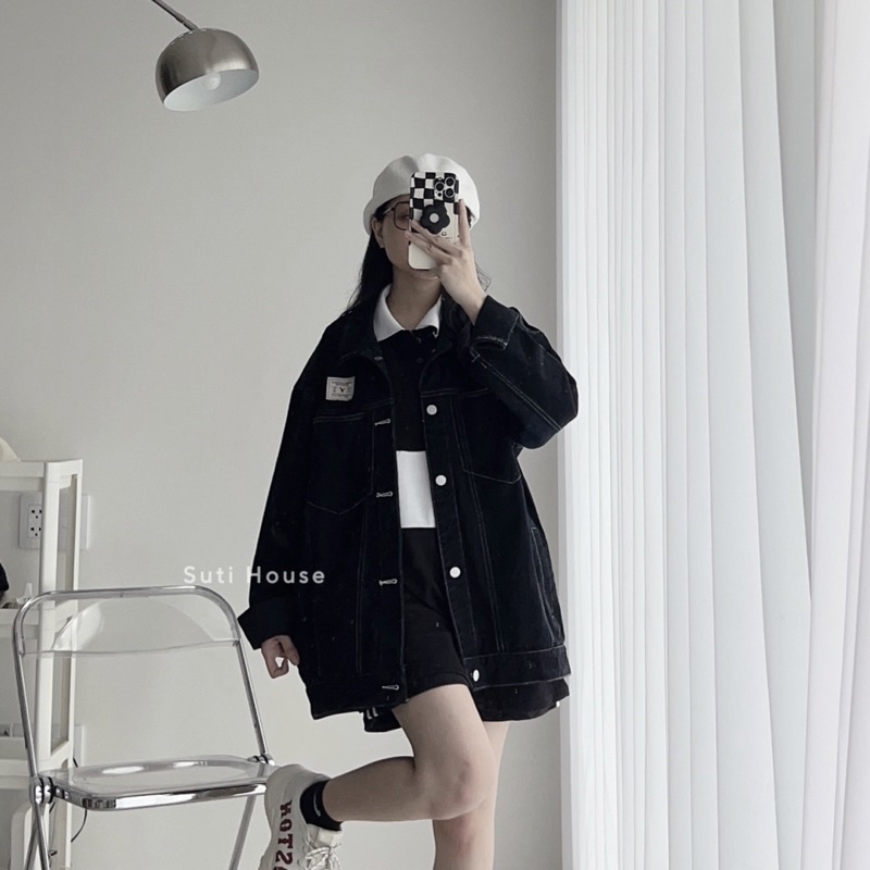 Áo JACKET JEAN AMERI màu đen Form Rộng Unisex - Suti House