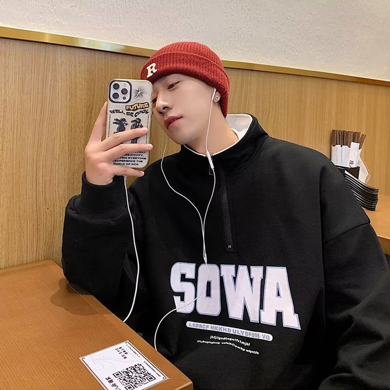 Áo Thun Sweater Cổ Đứng Tay Dài Có Khóa Kéo Nửa Thân 47% Kiểu Mỹ Thời Trang Mùa Thu Cho Nam