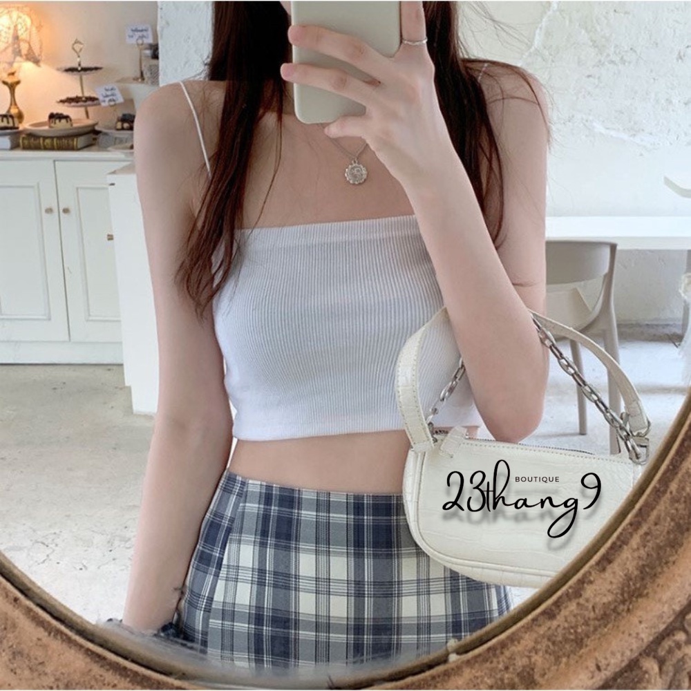 Áo hai dây croptop sợi bún áo 2 dây ôm body màu đen màu trắng chất thun gân basic co giãn 4 chiều dáng ôm siêu đẹp