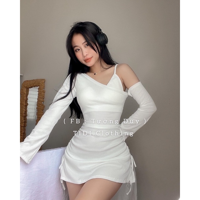 Set Đầm Gân Kiểu Tay Dài Kèm Bra Cá Tính D97