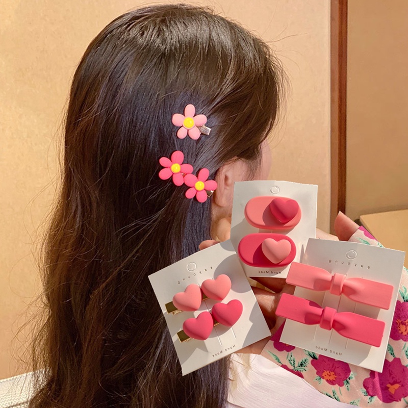 Set 2 Kẹp Tóc Hình Hoa / Trái Tim Dễ Thương Đa Năng Thời Trang Hàn Quốc Cho Bé Gái