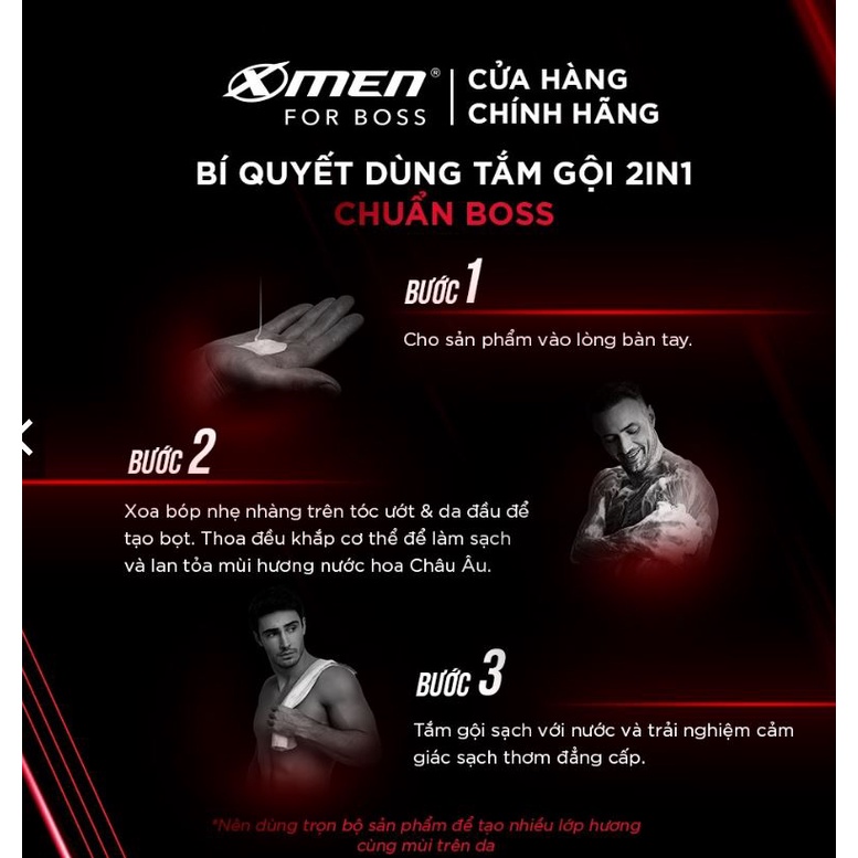 Combo Tắm Gội X-Men for Boss Intense 2IN1 650g và Dầu gội nước hoa X-Men For Boss Intense 150g