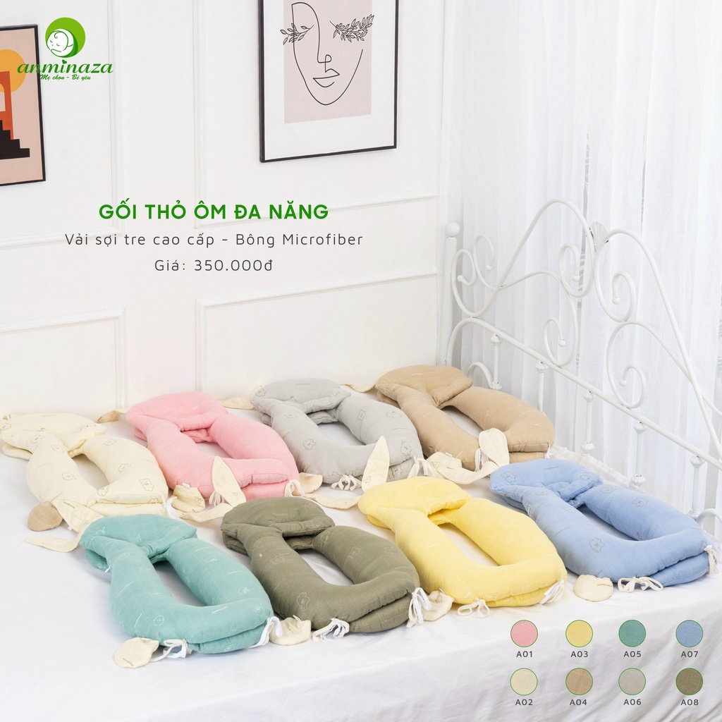 Gối ôm thỏ đa năng sợi tre Anminaza bông Microfiber cao cấp