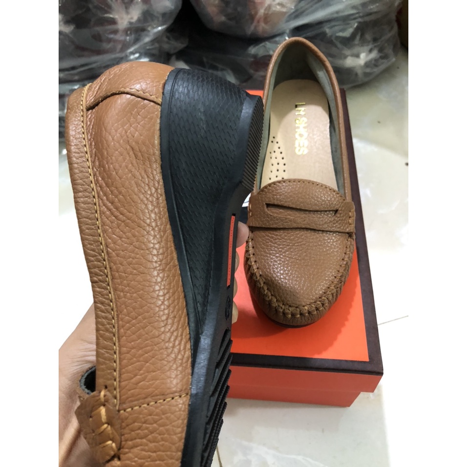 Giày đế xuồng nữ 3p da bò mềm êm chân mũi tròn dễ mang êm chân