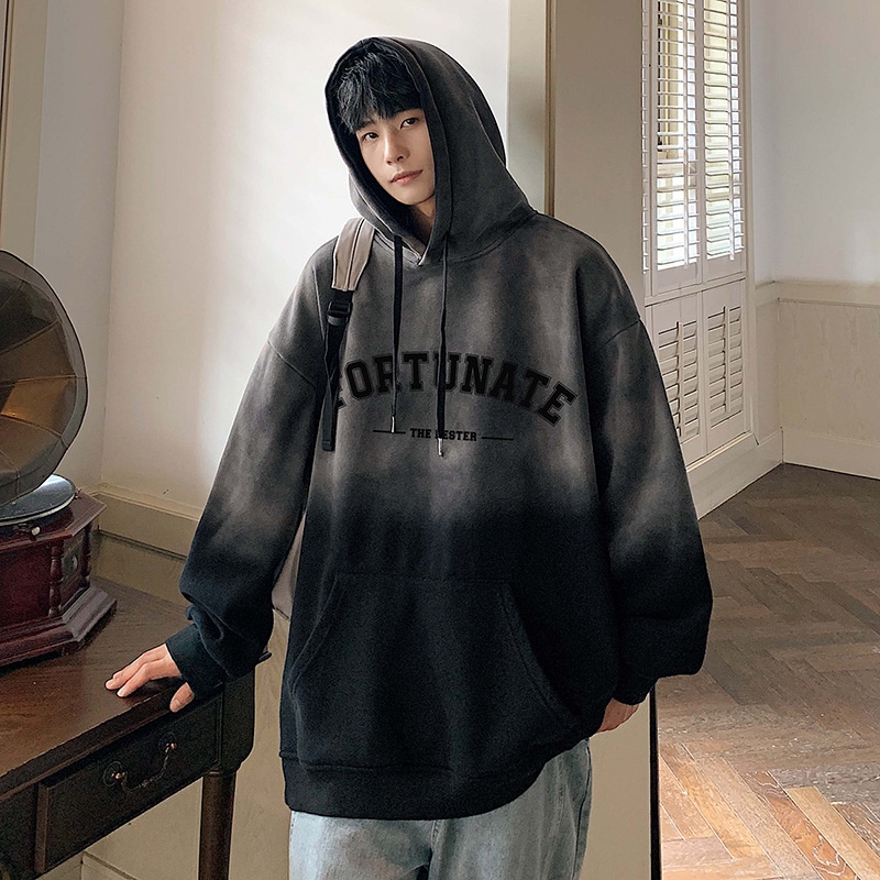Áo Hoodie Nhuộm Màu Gradient Phong Cách Retro Cho Nam
