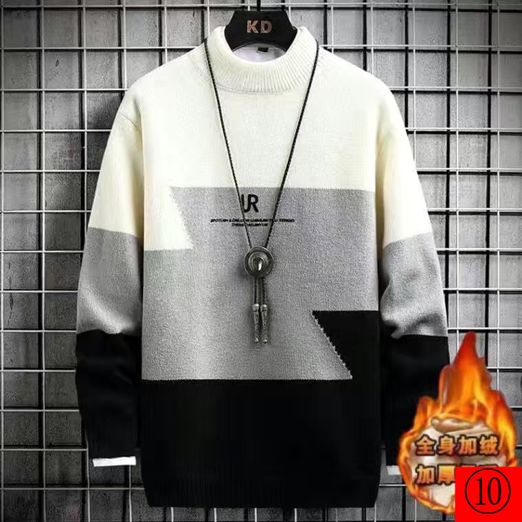 Áo Sweater Dệt Kim Lót Lông Cừu Dày Giữ Ấm Thời Trang Thu Đông Cho Nam Sinh Trung Học