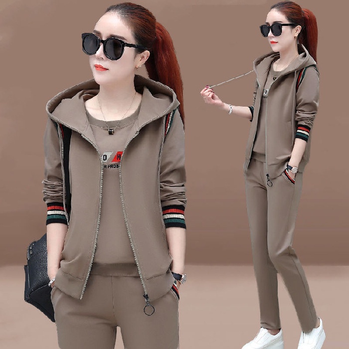 Bộ thể thao nữ thu đông 3 món - Bộ thun nữ trung niên YBN82 mềm mịn ấm áp