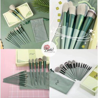 Bộ cọ trang điểm fix + 13 cây kèm túi vải lông siêu mềm siêu xinh màu xanh lá pastel
