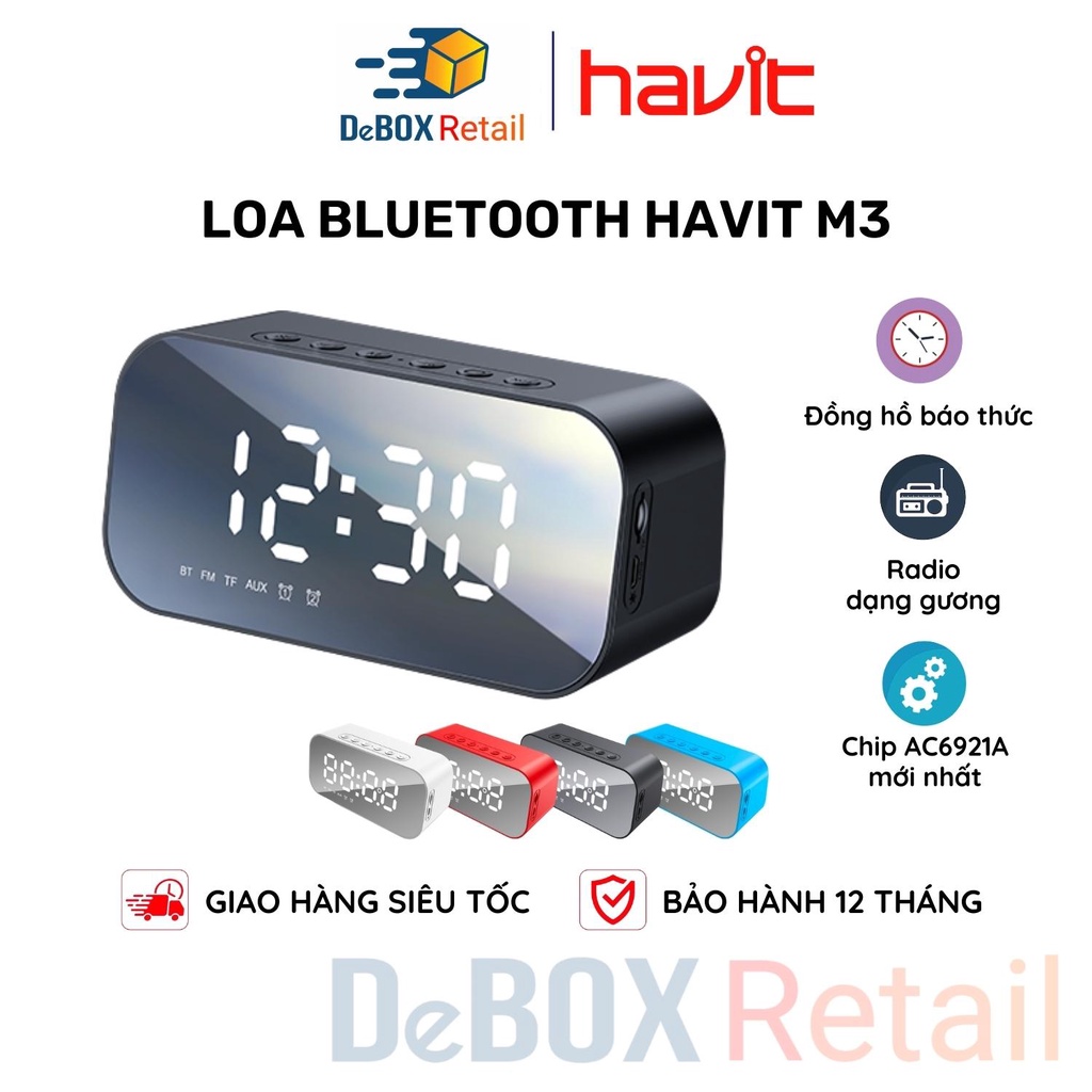 Loa Bluetooth HAVIT M3, Radio dạng gương, tích hợp đồng hồ báo thức, chip AC6921A mới nhất - Hàng Chính Hãng