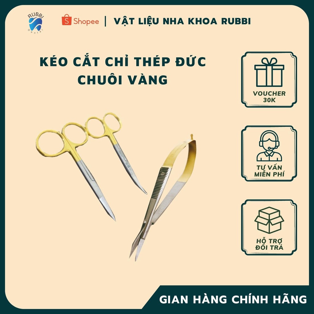 Kéo cắt chỉ thép Đức chuôi vàng dùng trong các ca tiểu phẫu
