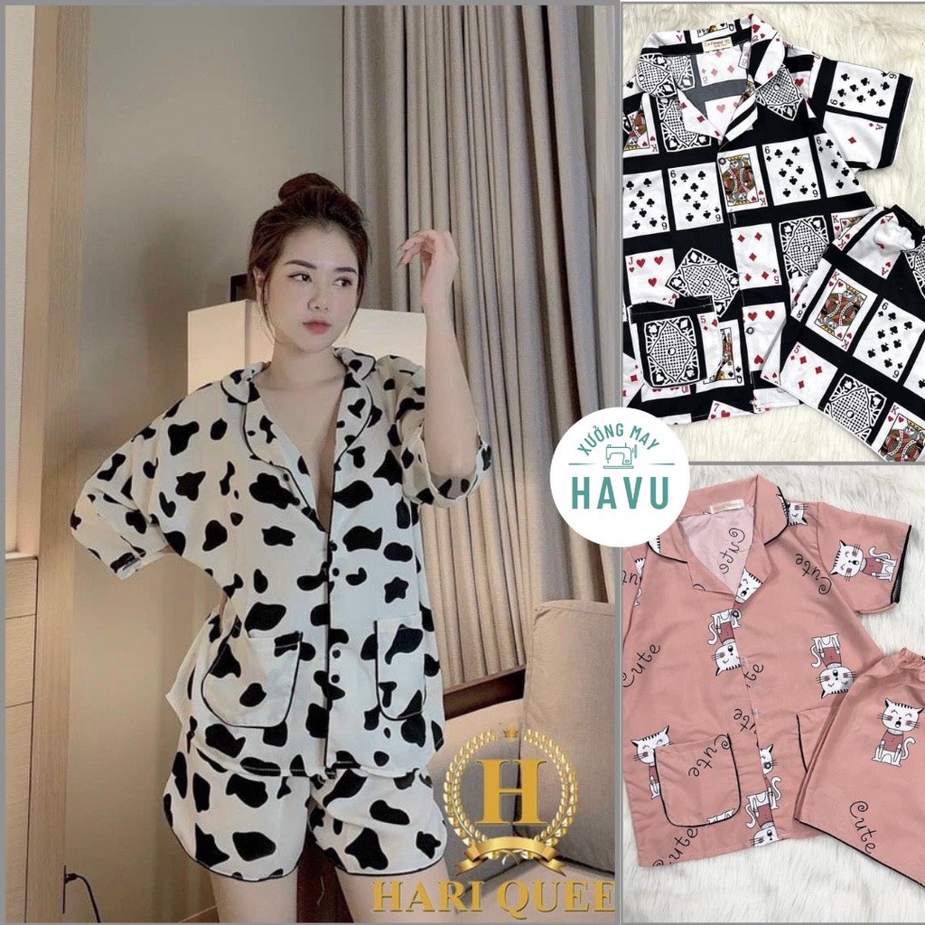 Bộ pijama cộc đùi 2 túi viền form rộng - Set đồ ngủ mặc ở nhà áo ngắn tay kèm quần short thun kate hàn quốc ulzzang