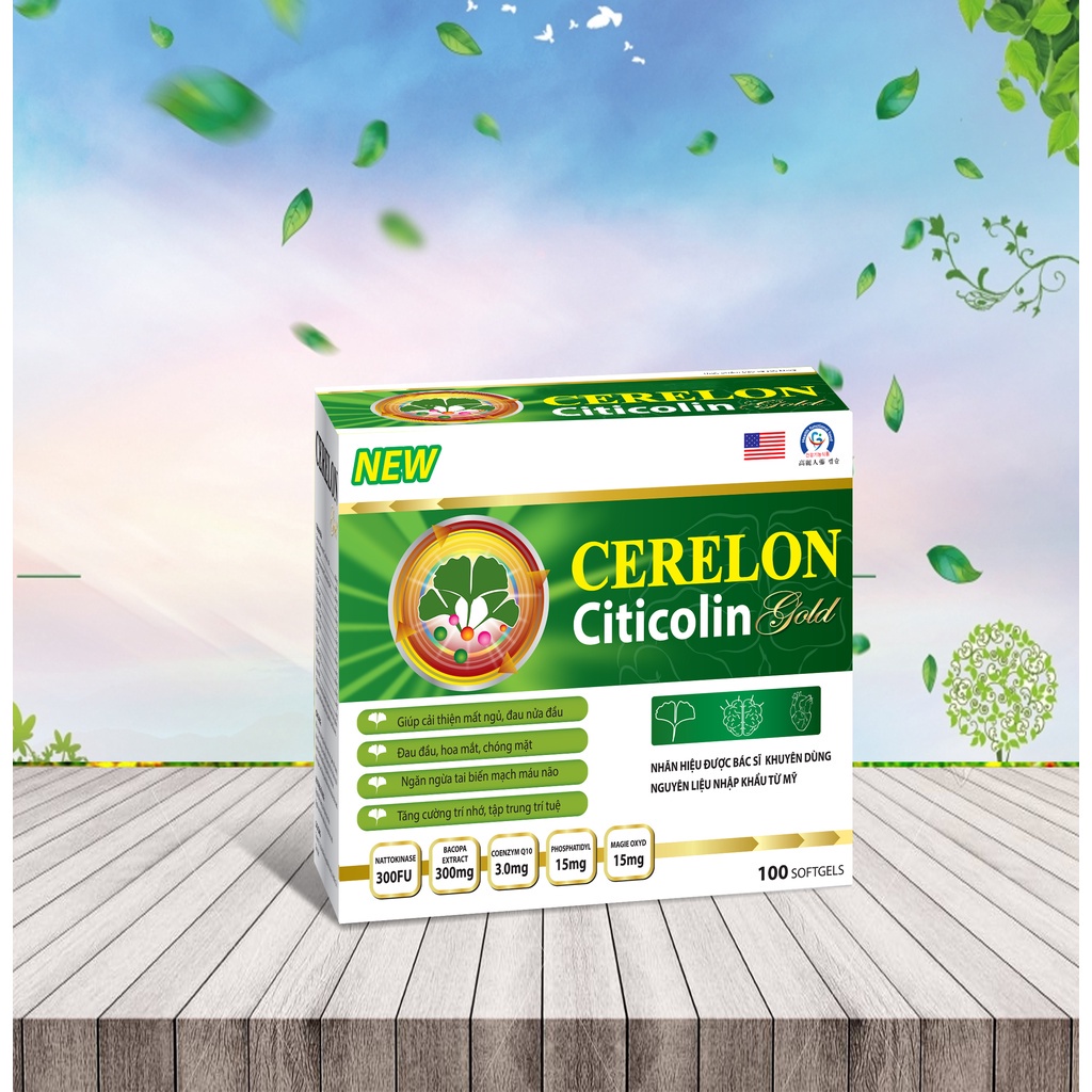 Viên bổ não CERELON GOLD - Tăng cường lưu thông tuần hoàn máu não, hoạt huyết dưỡng não - Hộp 100 viên | USA