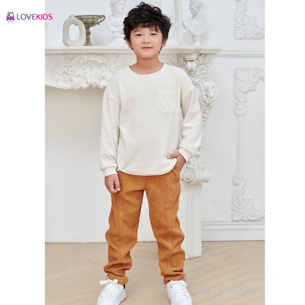 Áo Thun Bé Trai Lovekids, áo dài tay bé trai phối túi tròn, chất cotton mềm mại, size từ 4 đến 15 tuổi