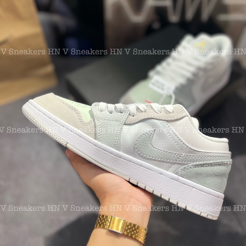 Giày Jordanm 1 Low Paris, Jodan Cổ Thấp Xám Xanh Da Lộn Logo Vàng Nam Nữ Mới Nhất Hottrend 2022