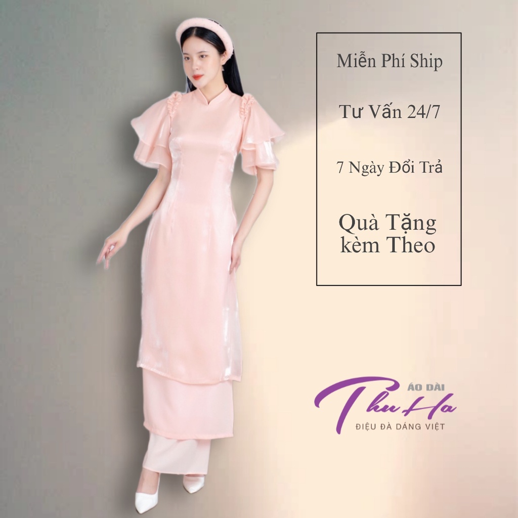 Áo Dài Cách Tân , Tay Bèo Cánh Tiên , 4 Tà Chất Lụa Tơ Cao Cấp , Mẫu Mới 2022 , Phom Đẹp Mặc Tôn Dáng CT-02