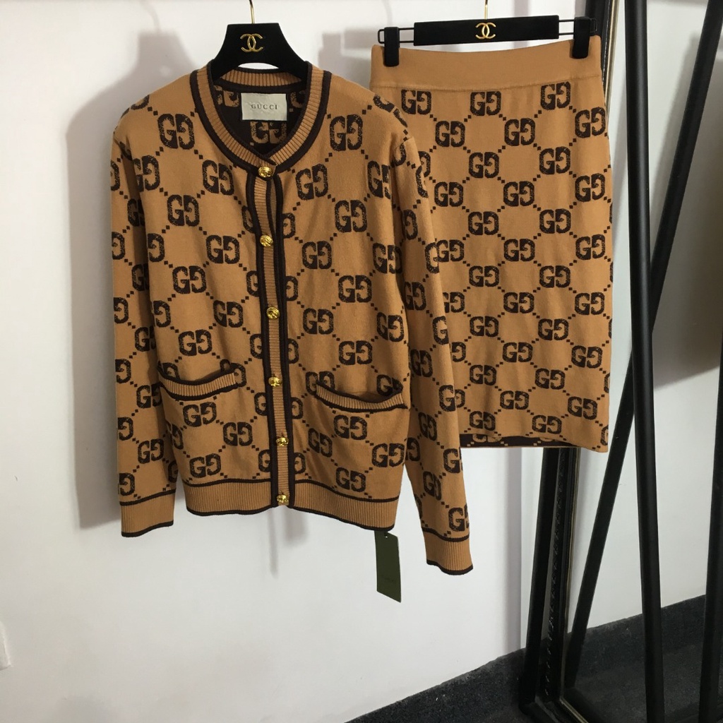Set váy áo len dài tay thời trang nữ cao cấp Gucci GC GG sành điệu, thanh lịch và cá tính