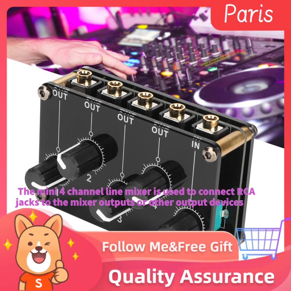 Superparis Mini Stereo 4 Channel Line Mixer Low Noise Professional Passive for Mixing Instrument CD Player
