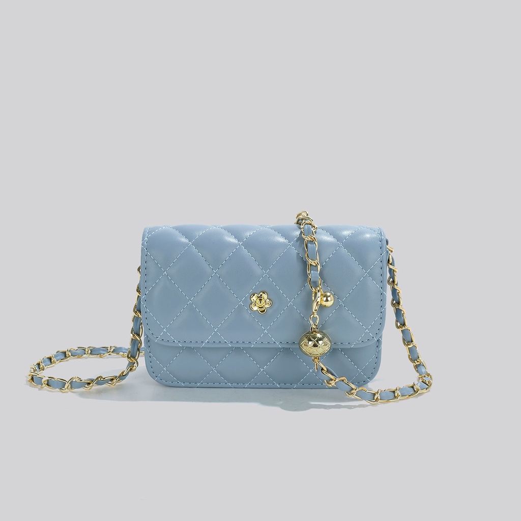 Túi Xách Đeo Chéo Hình Vuông Cỡ Nhỏ Màu Đen / Vàng Phối Dây Đeo Sợi Xích Thời Trang Hàn Quốc Cao Cấp Cho Nữ