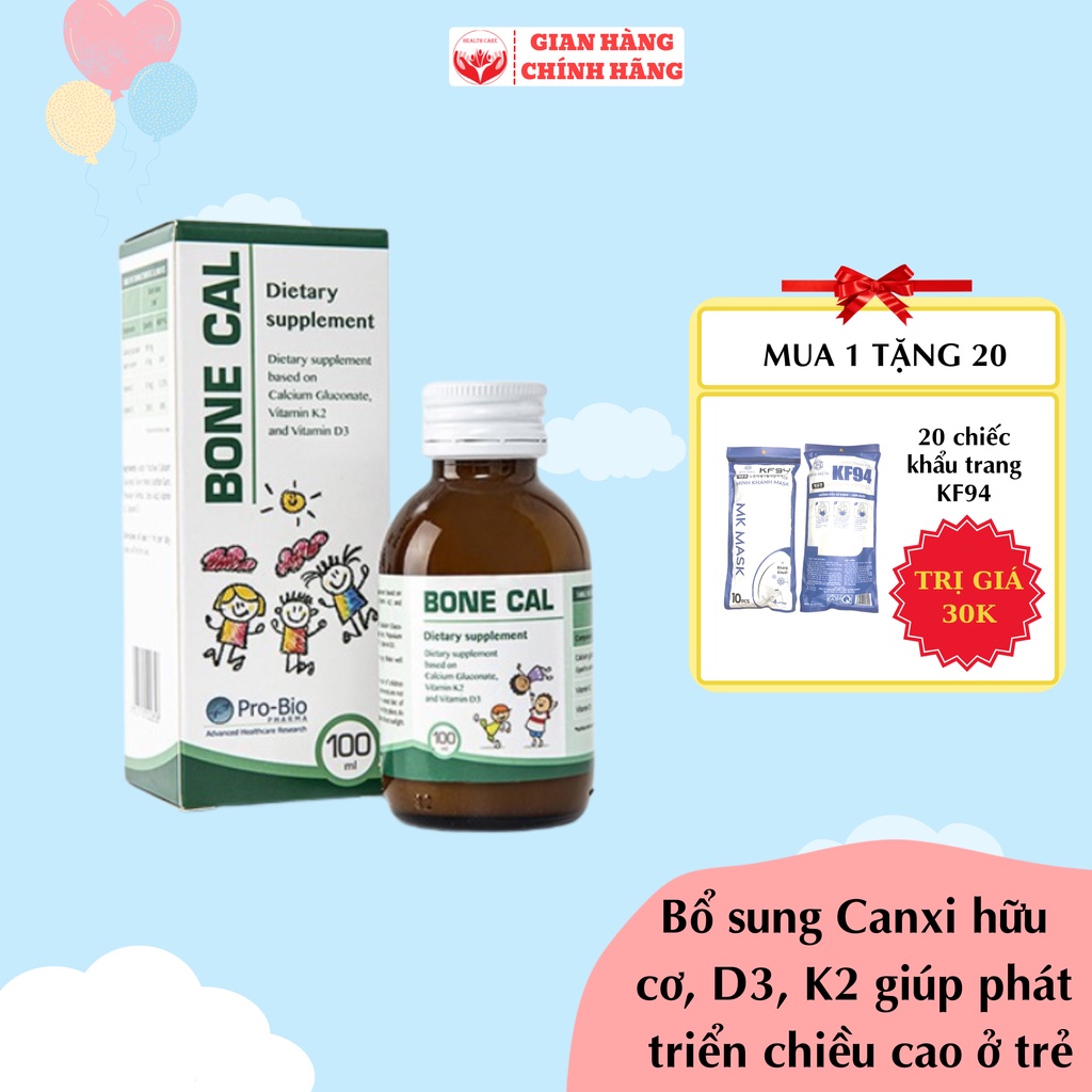Bone Cal 100ml, Bổ xung Canxi hữu cơ, Vitamin D3, K2 giúp bé tăng chiều cao, xương răng chắc khỏe