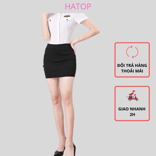Chân váy công sở ôm HATOP dáng ngắn vải thun co giãn 4 chiều loại 1 màu đen có 1 túi bên trong CVOD016