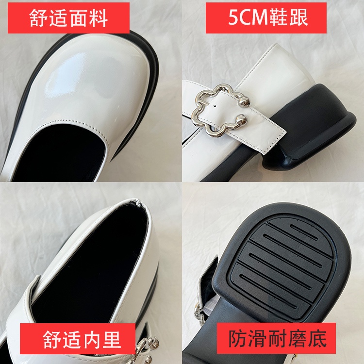 Giày Mũi Vuông Đế Dày Tăng Chiều Cao Màu Trơn Phối Khóa Cài Thời Trang Mới