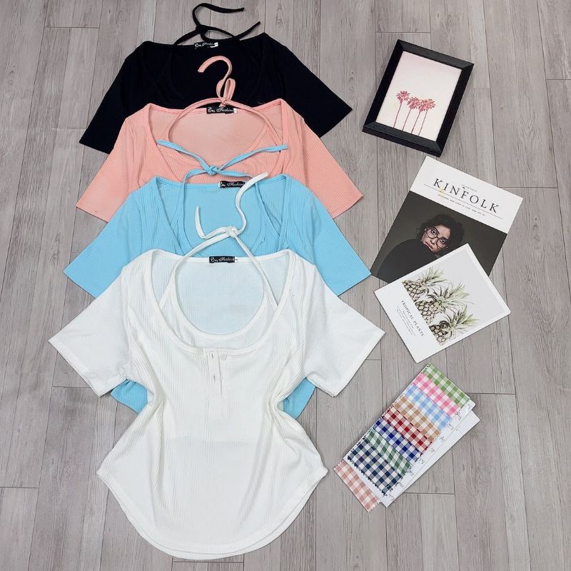 ÁO THUN NỮ GÂN TĂM CỔ YẾM FORM CROPTOP BIGSIZE 55-90KG