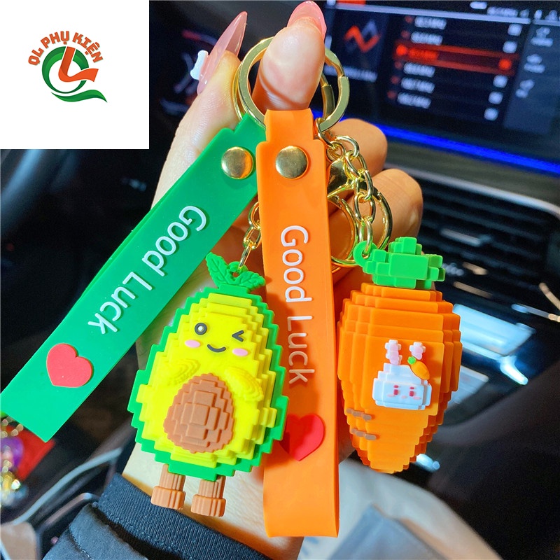 Móc khoá hoạt hình 3D trái cây, củ cải, thỏ, xương rồng good luck xinh xắn đáng yêu