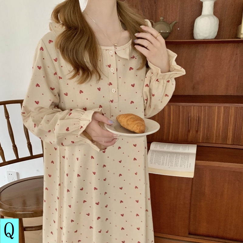 Đầm Ngủ Tay Dài Phong Cách Công Chúa Hàn Quốc Ngọt Ngào Thời Trang Mùa Thu Cho Nữ