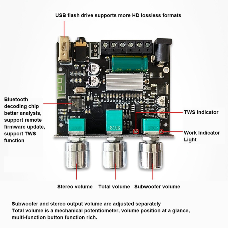 Bảng Mạch Khuếch Đại Âm Thanh zk-lt22 2.1 bluetooth 5.1 15w + 15w + 30w tws dc9-24v Chuyên Dụng