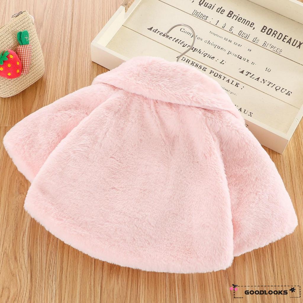 Áo Khoác Tay Dài Giả Lông Thú Giữ Ấm Mùa Đông Cho Bé Gái 0-6 Tháng Tuổi