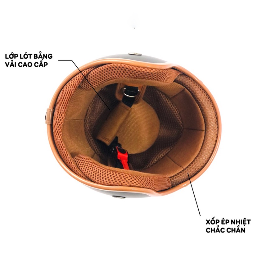 Mũ bảo hiểm 3/4 đầu nhiều màu lựa chọn,viền nâu cao cấp,lót nhiều màu - tặng kèm lưỡi trai-NÓN BẢO HIỂM 3/4