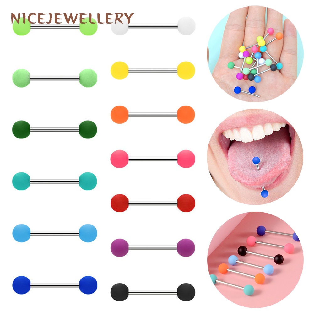 Khuyên Lưỡi Bằng Thép Không Gỉ Và Acrylic Chống Dị Ứng 1 Cái 14G