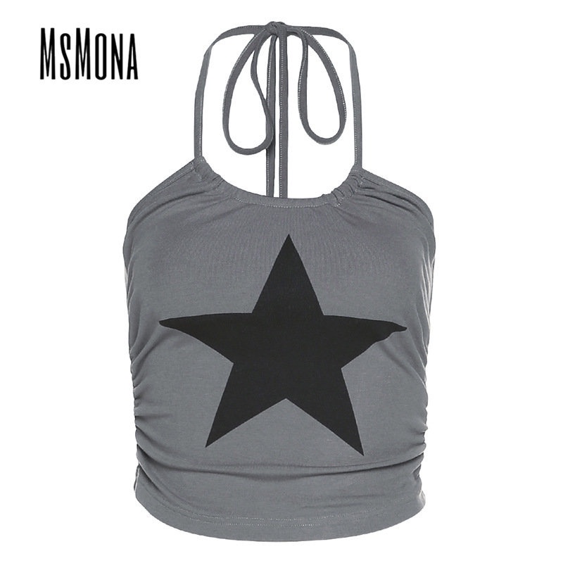 MsMona Big SPECIAL SPECIAL MsMona Áo Tank Top Hai Dây Cắt Thấp Ôm Eo Màu Tương Phản Hình Ngôi Sao Quyến Rũ Thời Trang 2022 Cho Nữ