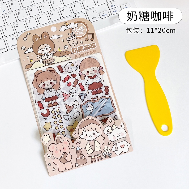 Set 16 Tấm Sticker Dán Trang Trí Sổ Tay diy Họa Tiết Hoạt Hình Dễ Thương