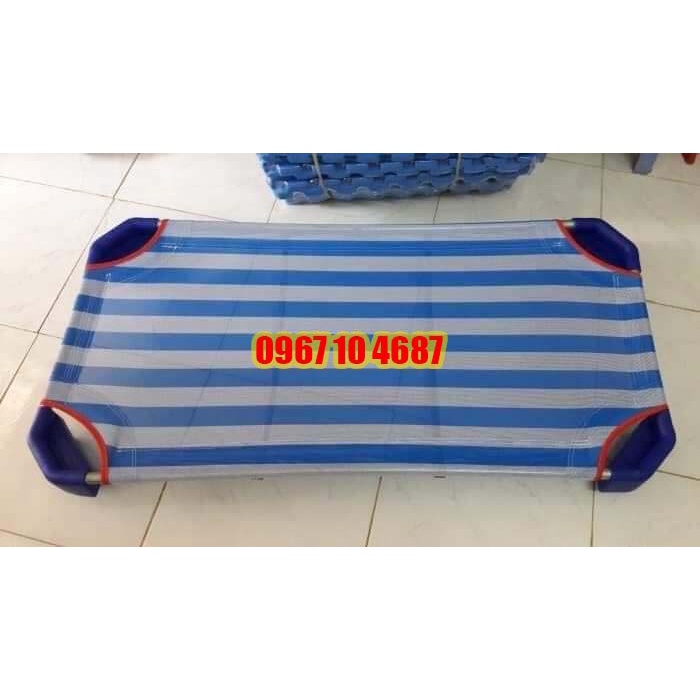 Giường lưới trẻ em mầm non Sọc Xanh Dương mới 100%, 2 Thanh đỡ lưng inox