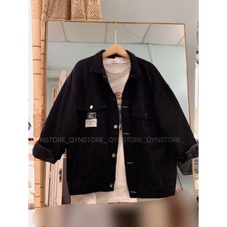 Áo khoác jean nữ form rộng unisex màu xanh và đen/ áo khoác bò nữ thêu form rộng