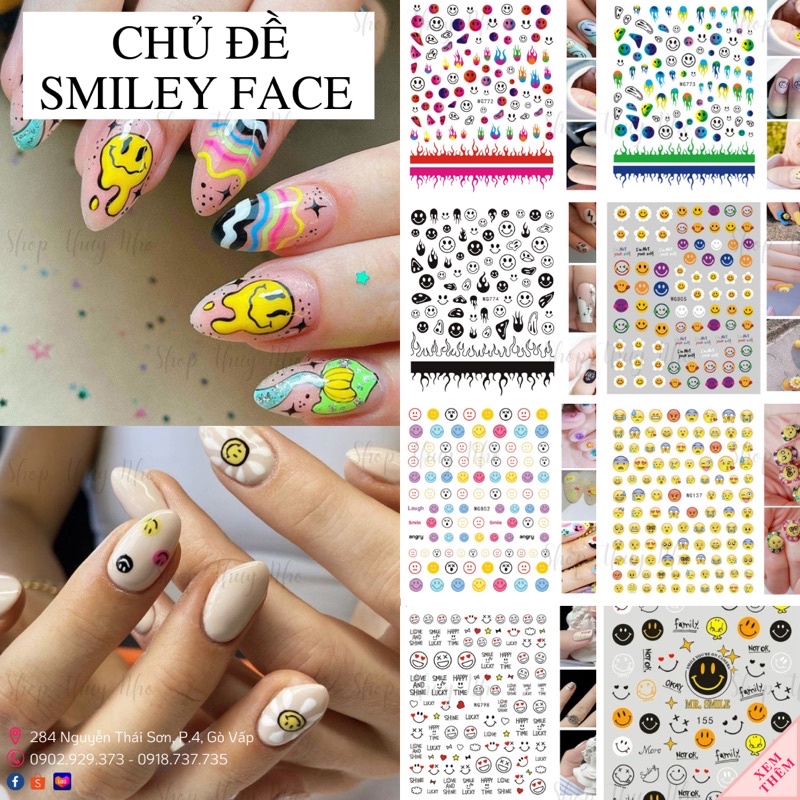 Sticker ,hình dán móng tay hoạ tiết mặt cười smiley,smile face trang trí móng tay nghệ thuật nail