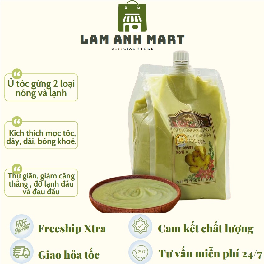 Sẵn Kem ủ tóc gừng phục hồi hư tổn hấp nóng và lạnh 1000ml massage thư giãn giúp mọc tóc nội địa Trung